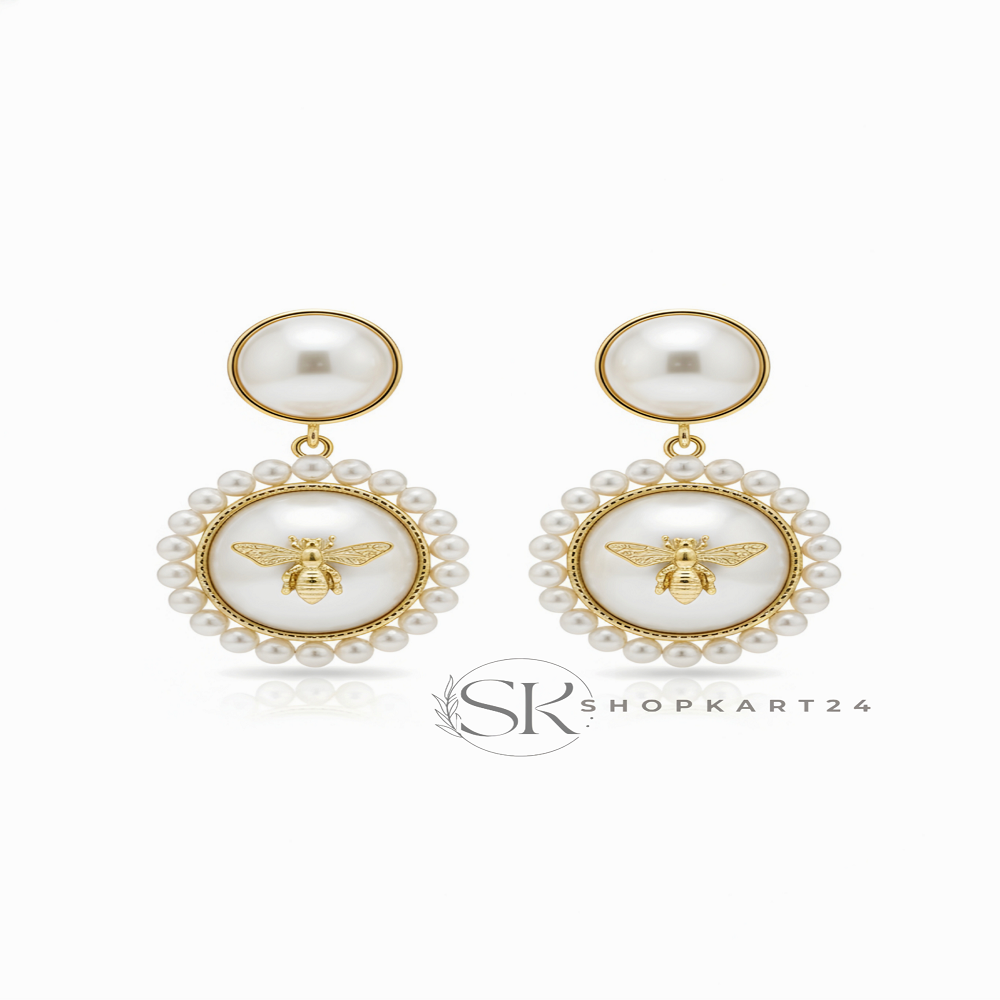 Round White Bee Korean Earring