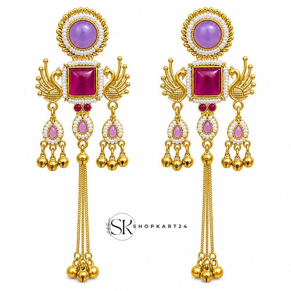 Royal Peacock Light Pink Kashmiri Earring