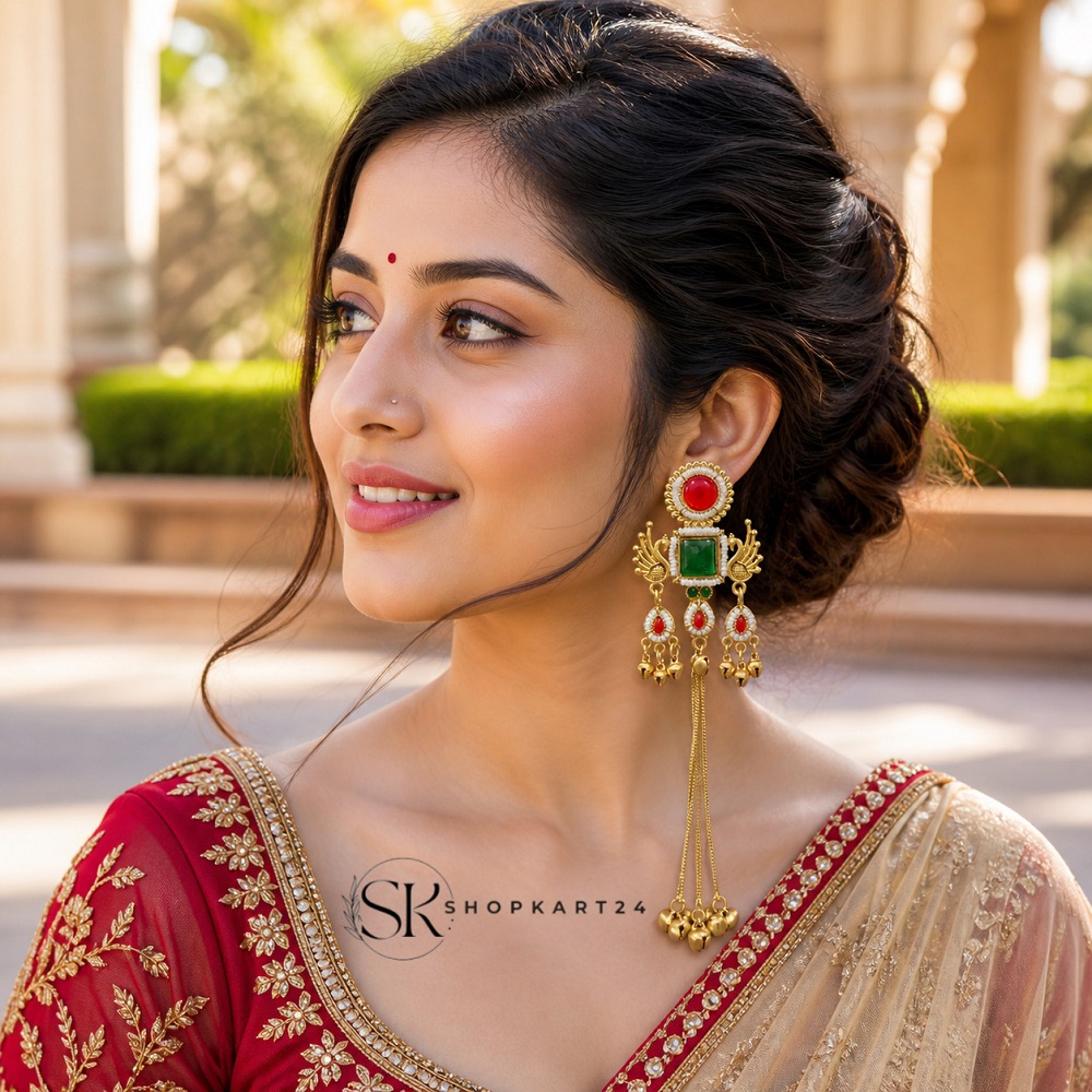 Royal Peacock Red Kashmiri Earring