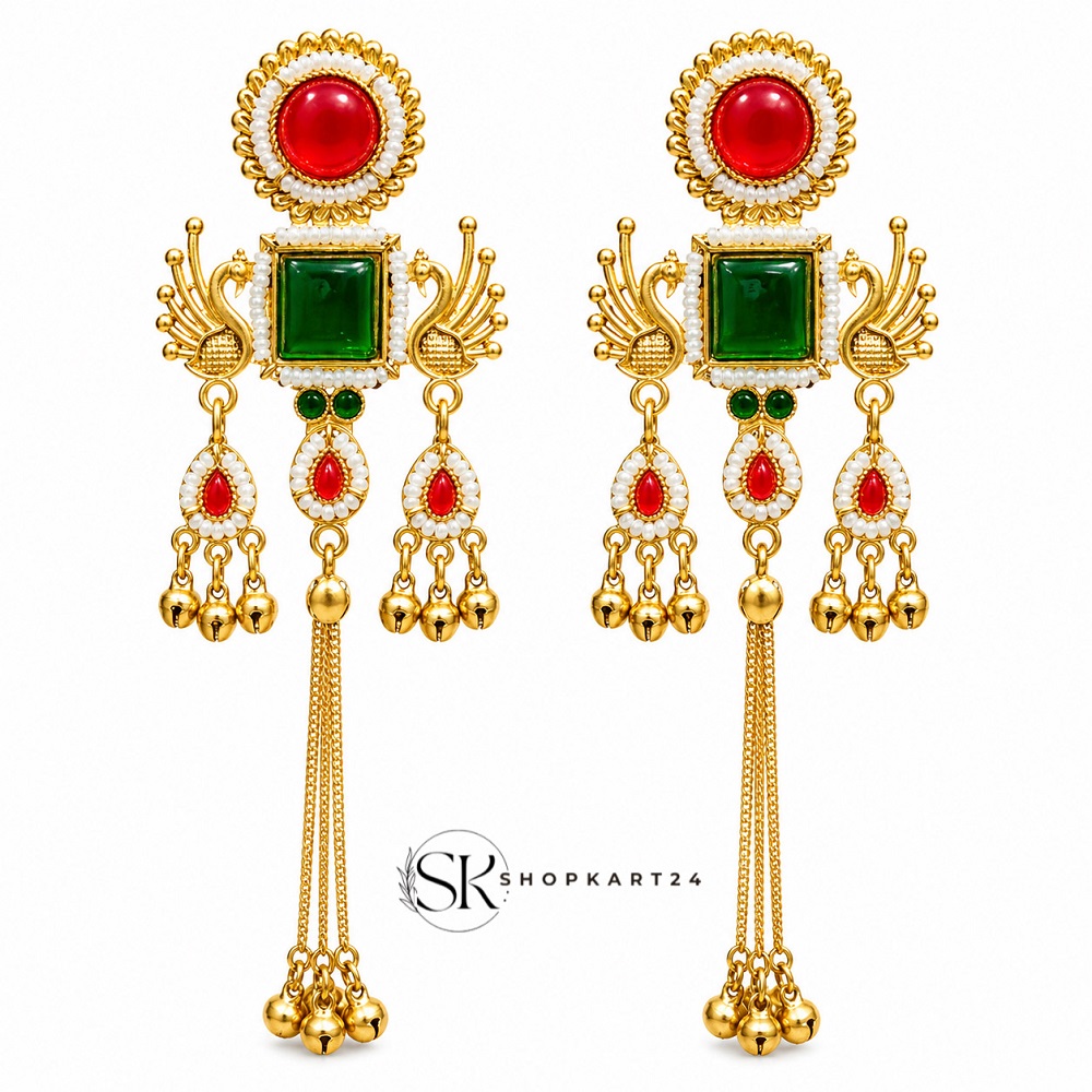 Royal Peacock Red Kashmiri Earring