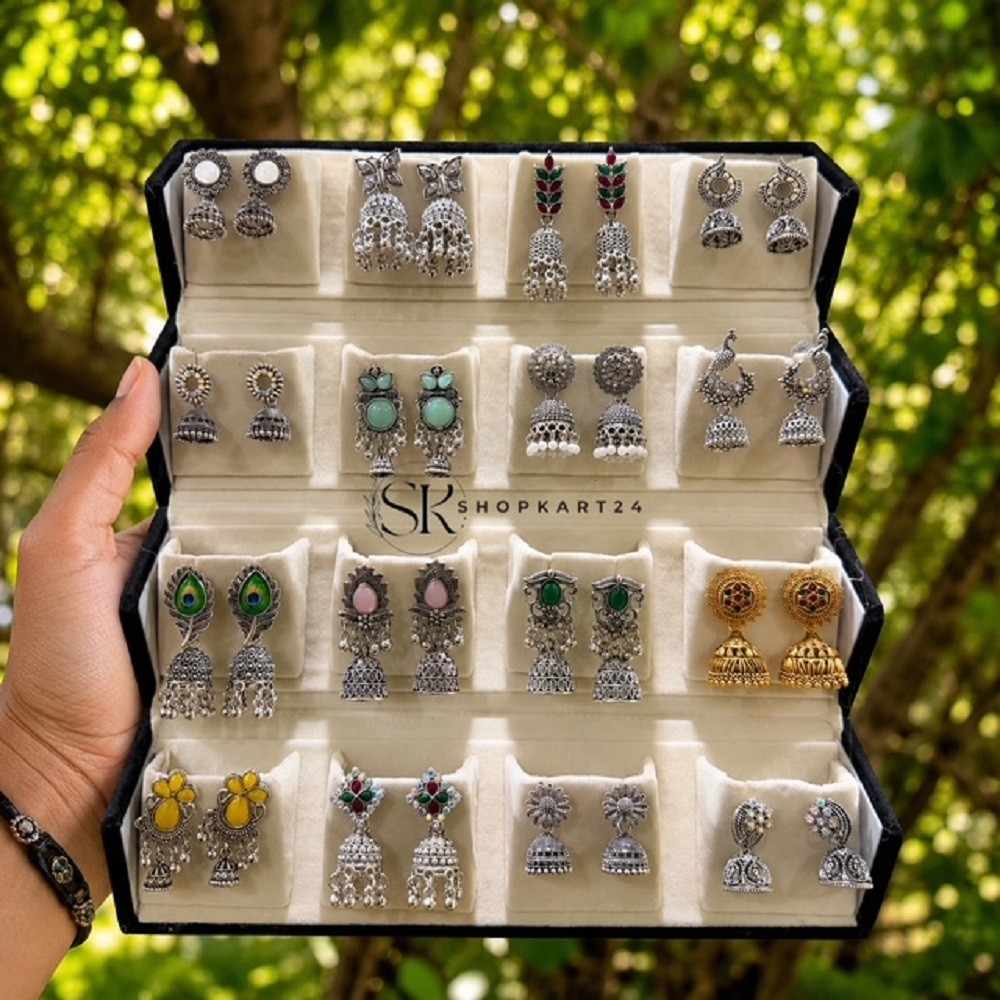 Set of 16 oxidised earring with folding jewellery organiser
