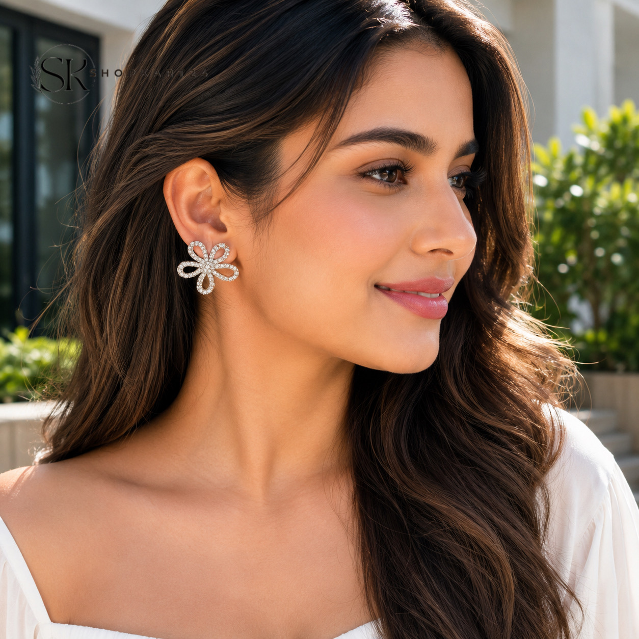 Silver Daisy Sparkle Earrings