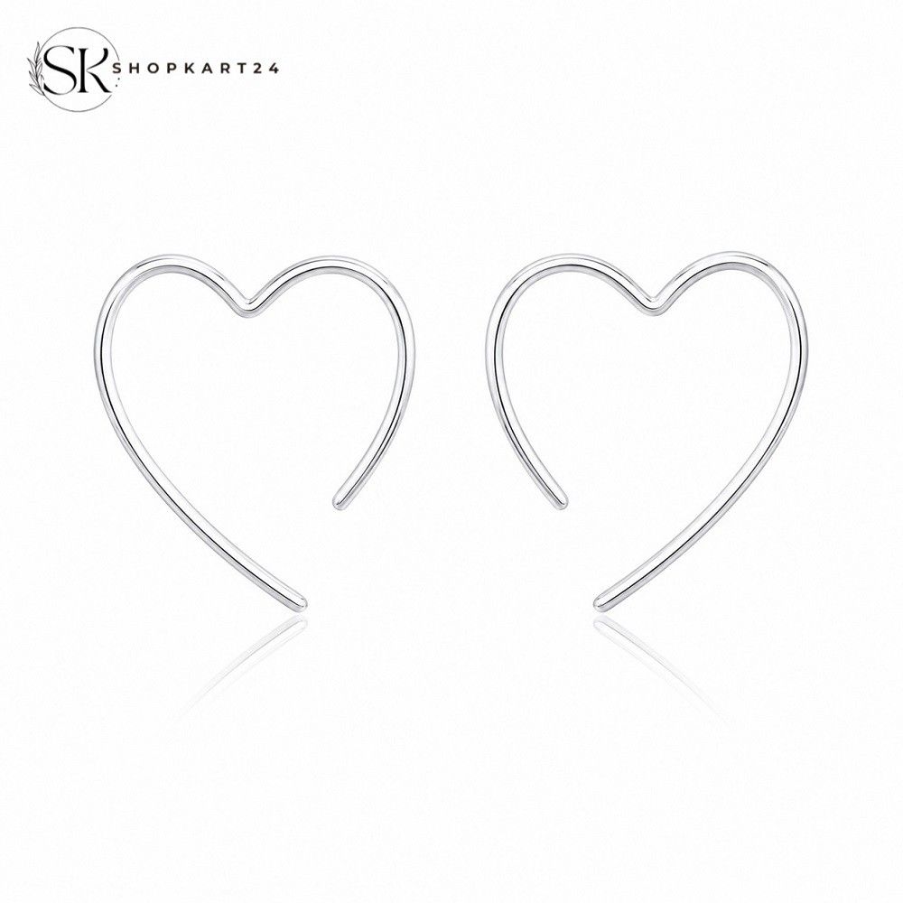 Silver Heart Loop Korean Earrings
