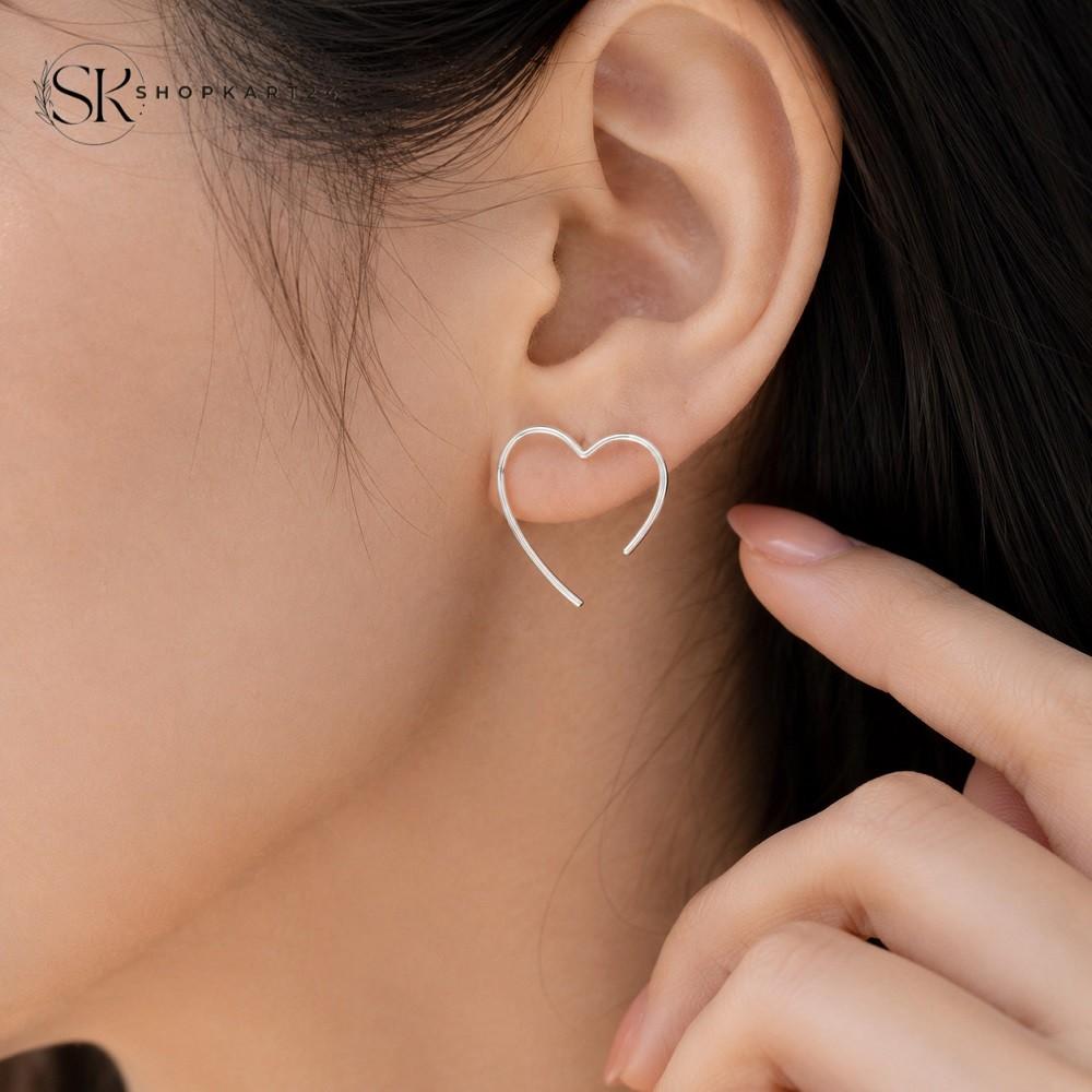 Silver Heart Loop Korean Earrings