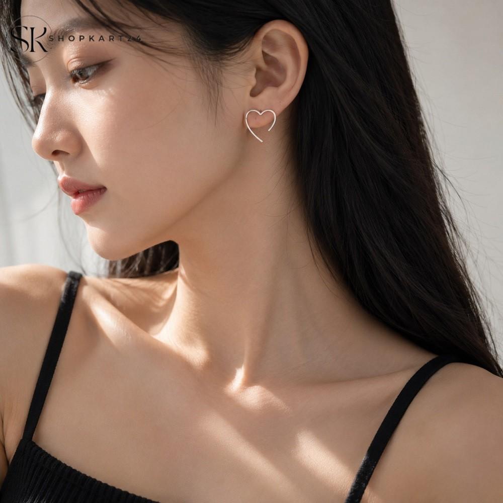 Silver Heart Loop Korean Earrings