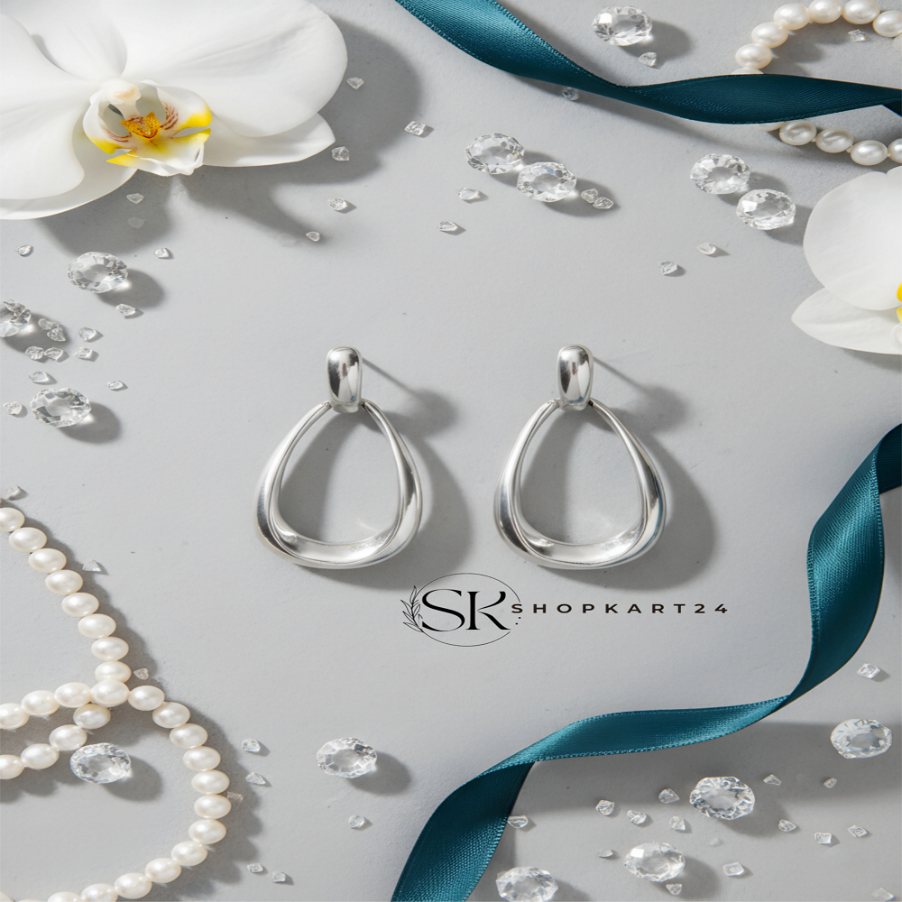 Silver Oval Dangler Korean Earring