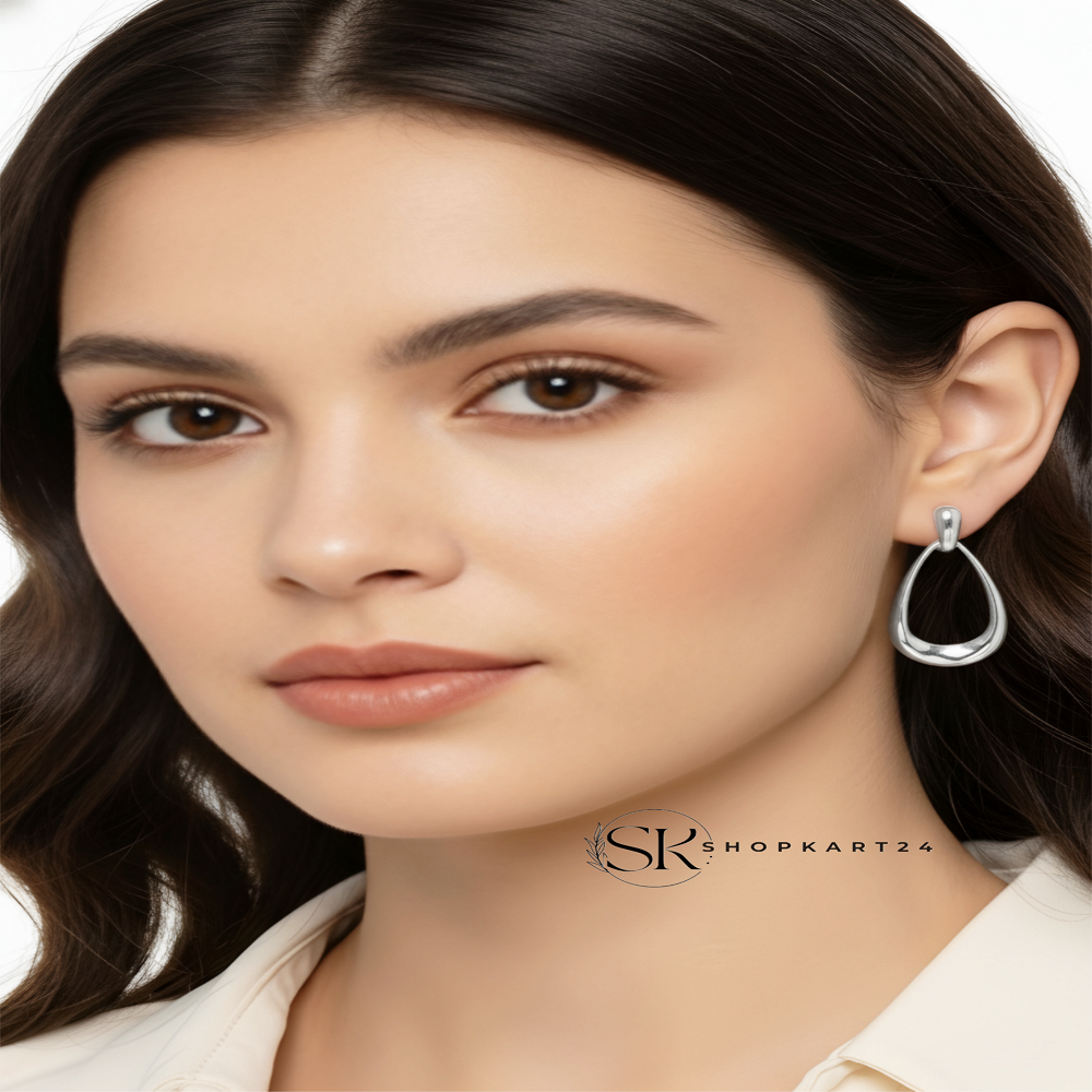 Silver Oval Dangler Korean Earring