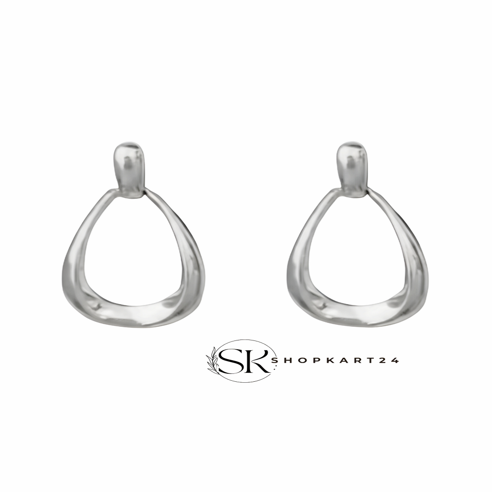 Silver Oval Dangler Korean Earring