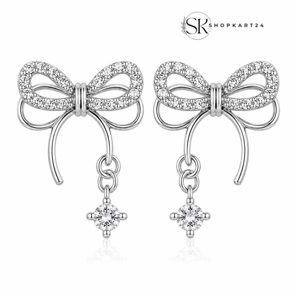 Silver Ribbon Sparkle Earrings