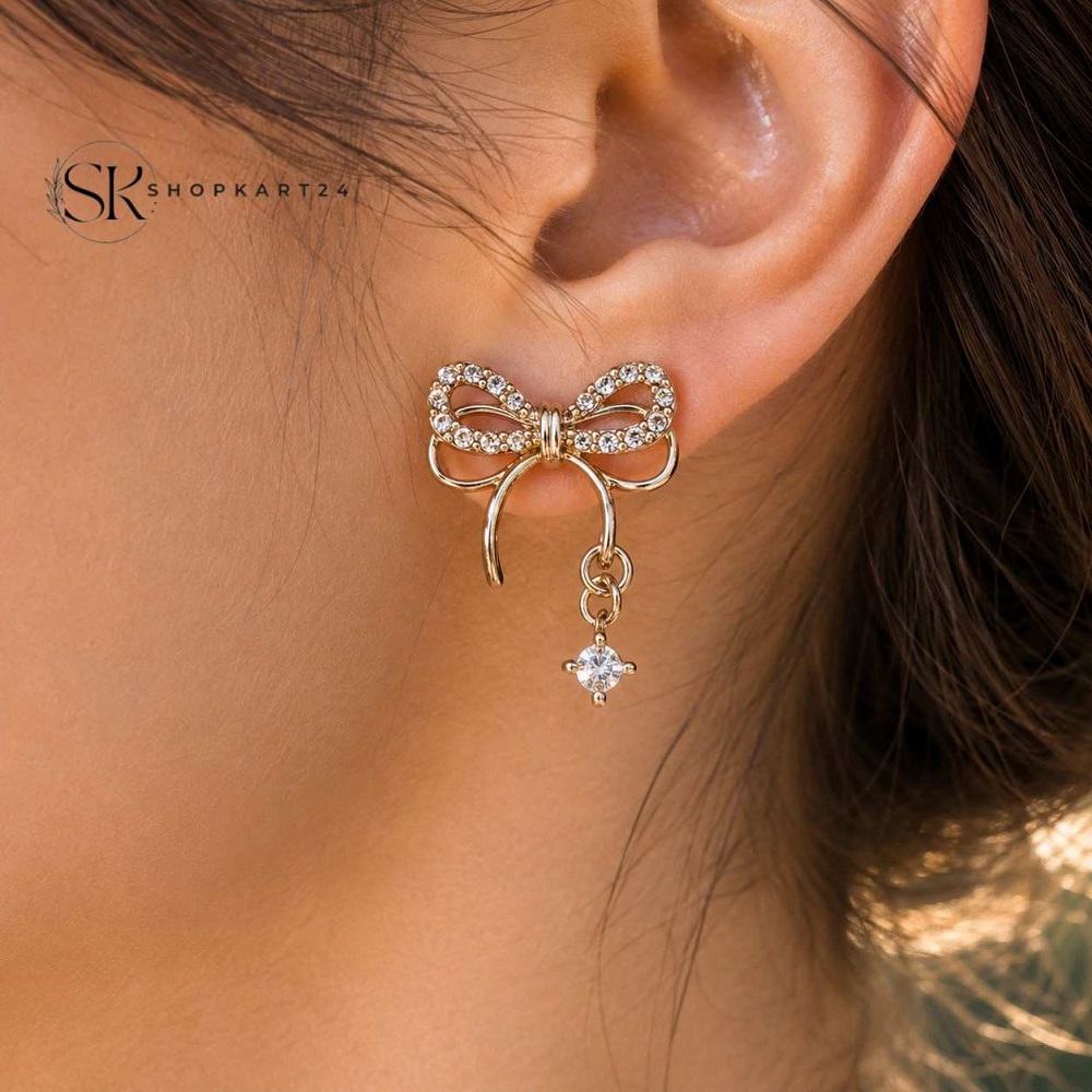 Silver Ribbon Sparkle Earrings