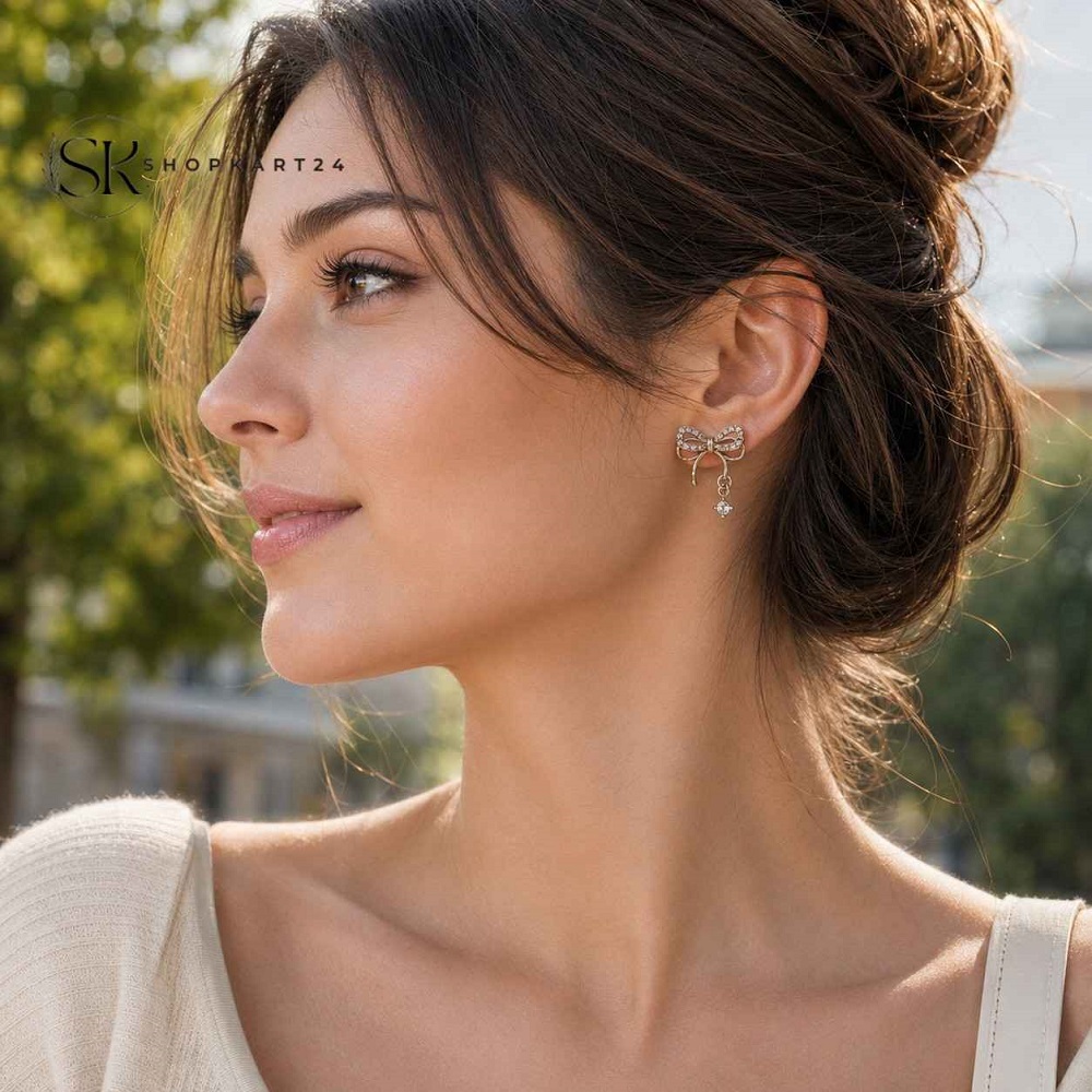 Silver Ribbon Sparkle Earrings