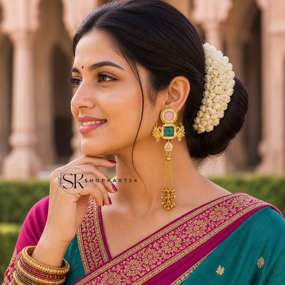 Turquoise Green Stone Peacock Earring