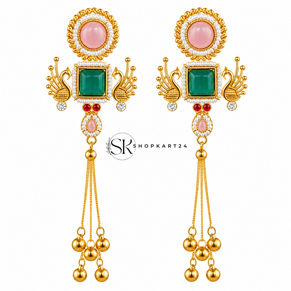Turquoise Green Stone Peacock Earring