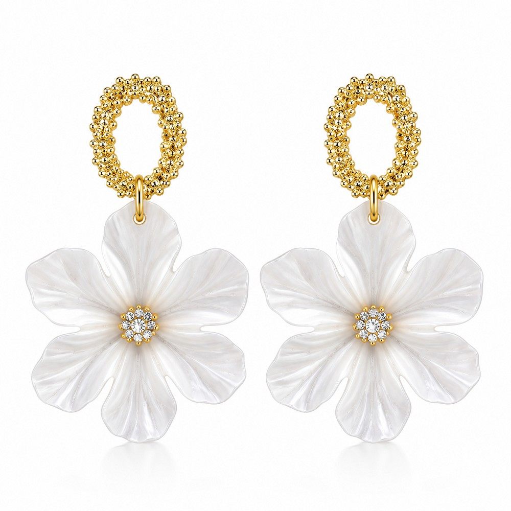 White Floral Korean Earrings