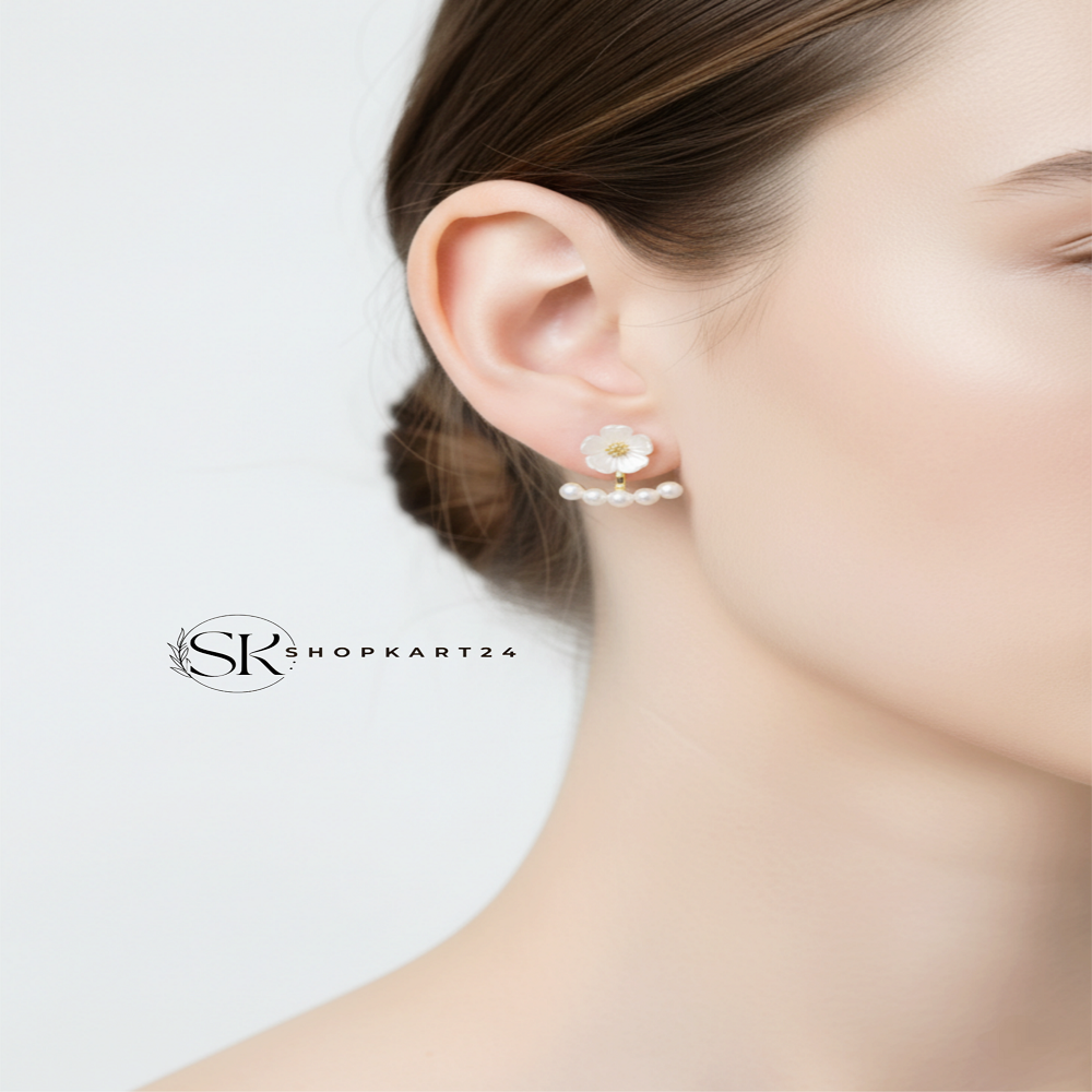 White Mini Flower Pearl Earring