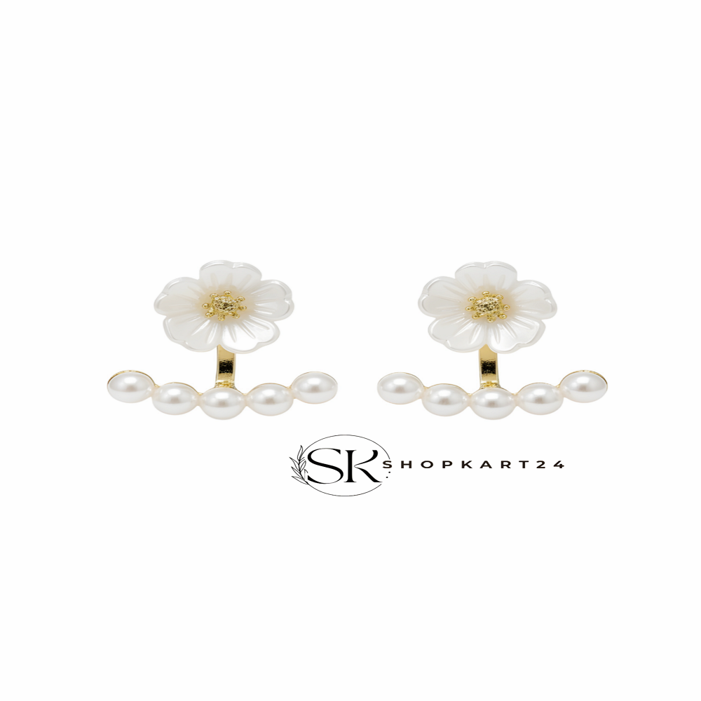 White Mini Flower Pearl Earring