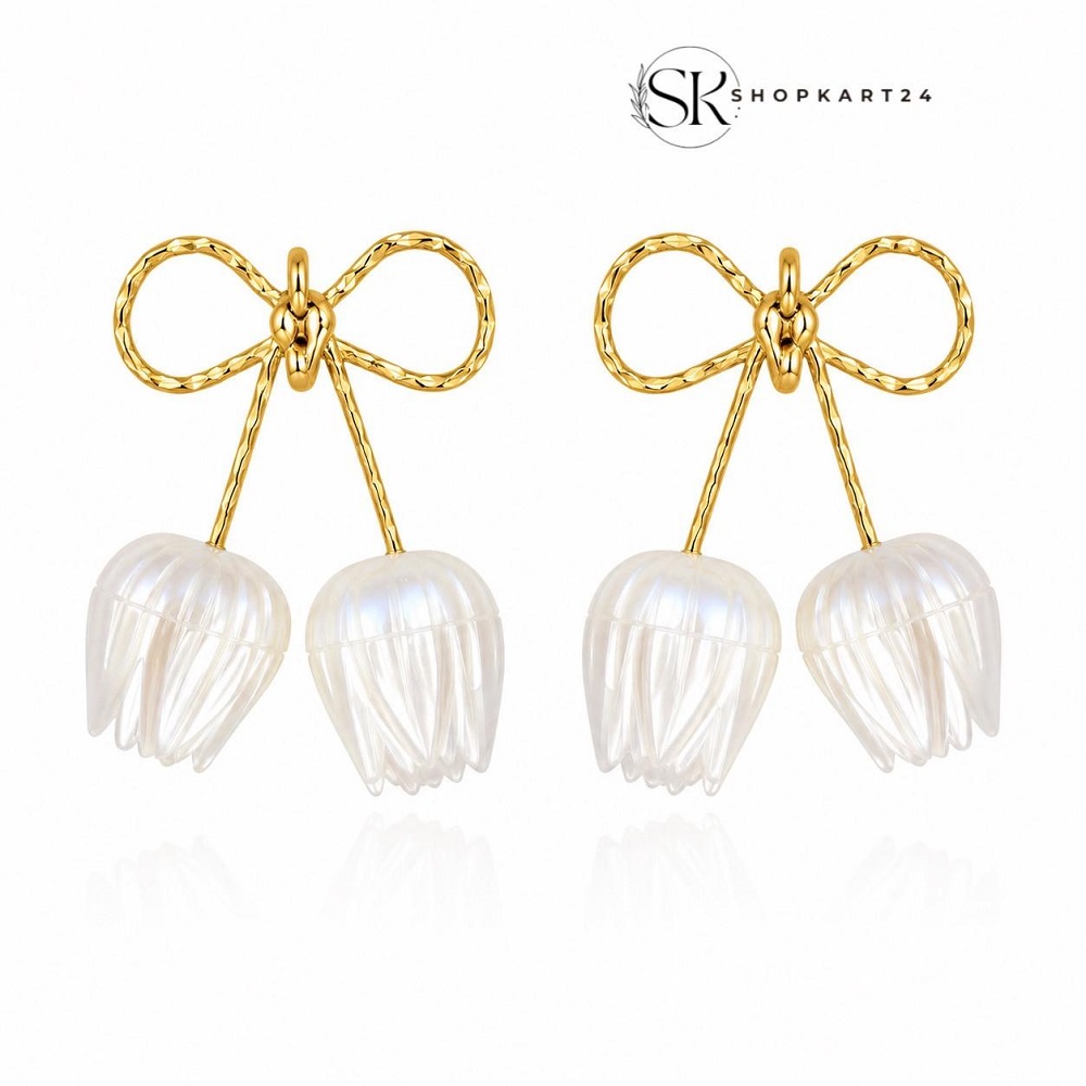 White Tulip Bow Earring