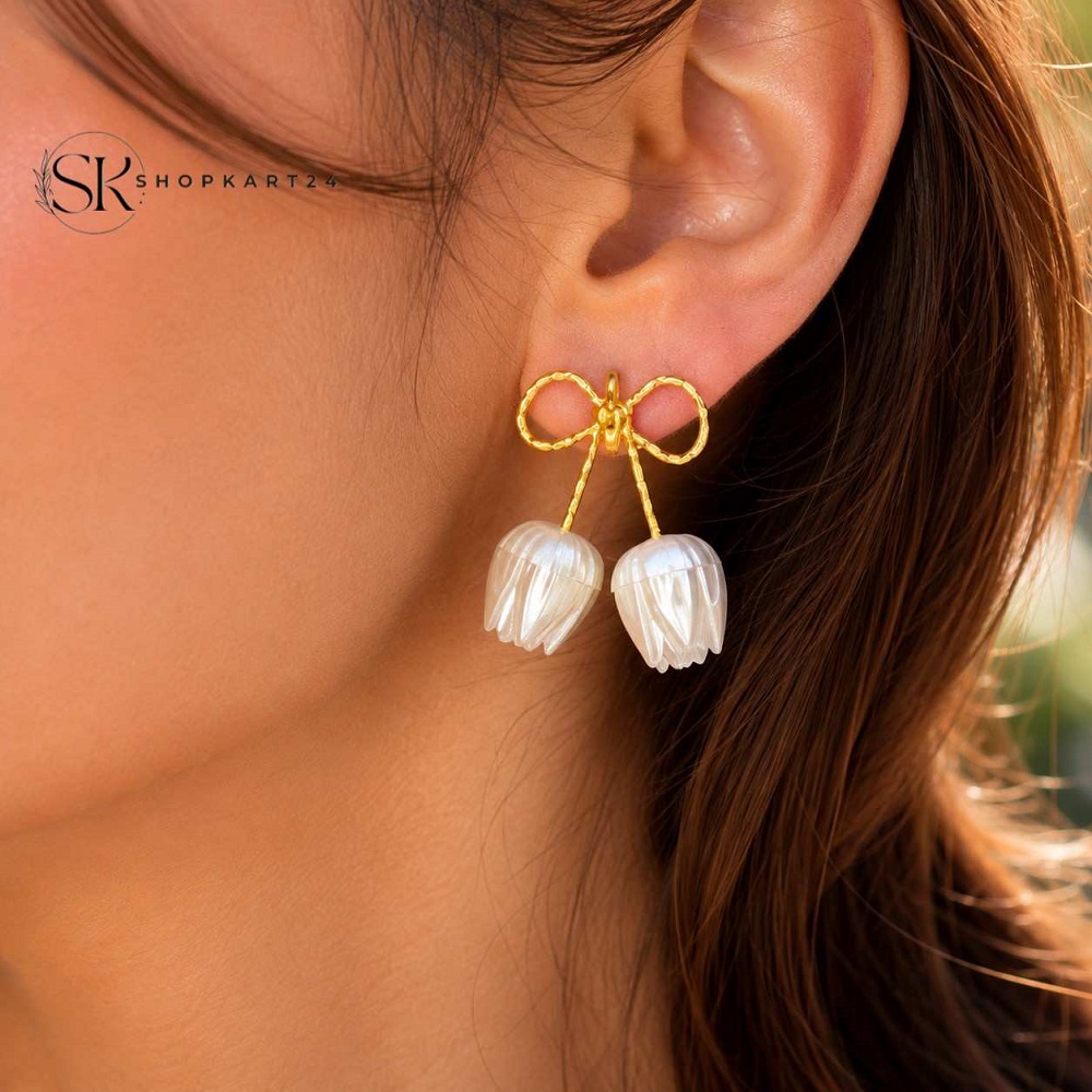 White Tulip Bow Earring