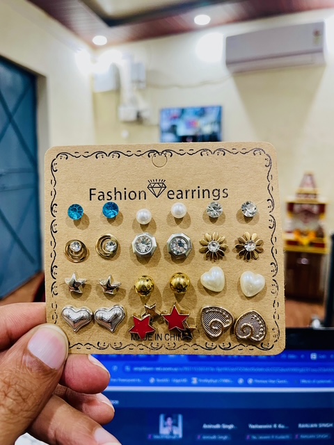 Trendy Multi-Design Stud Earring Combo Set (12 Pairs)