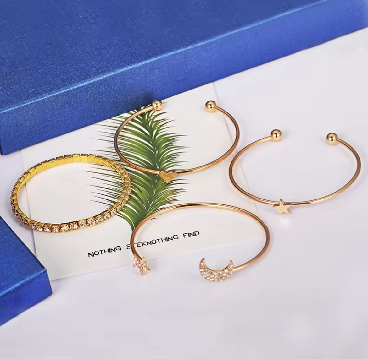 Celestial Star & Moon Alloy Bangle Set for Women (Set of 4)