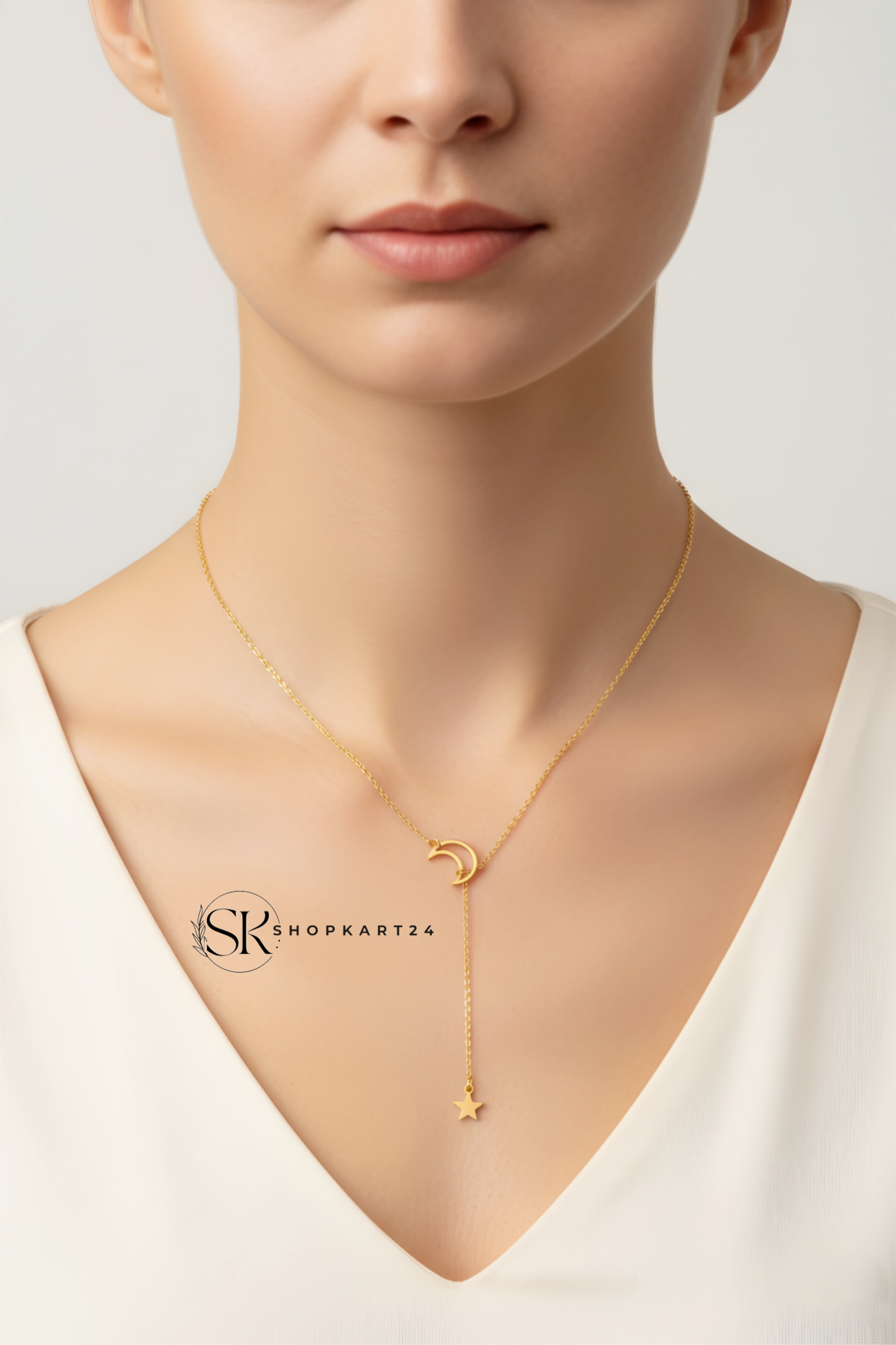 Korean Style Moon & Star Chain Necklace Set for Women