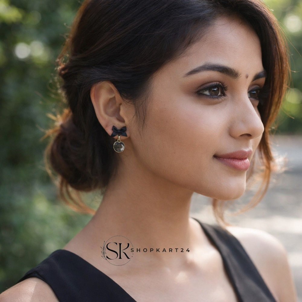 Black Crystal Bow Earring