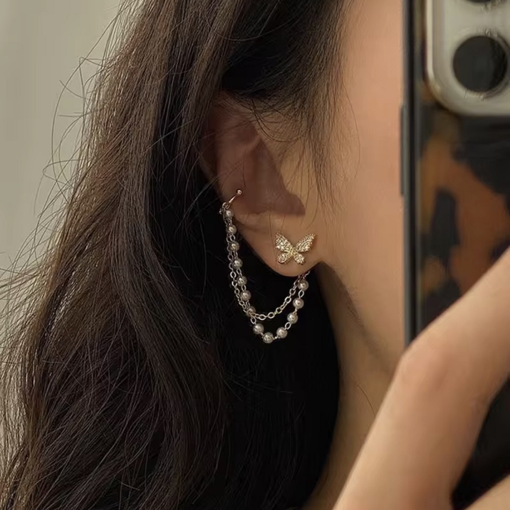 Butterfly Single Chain Stud Korean Earring