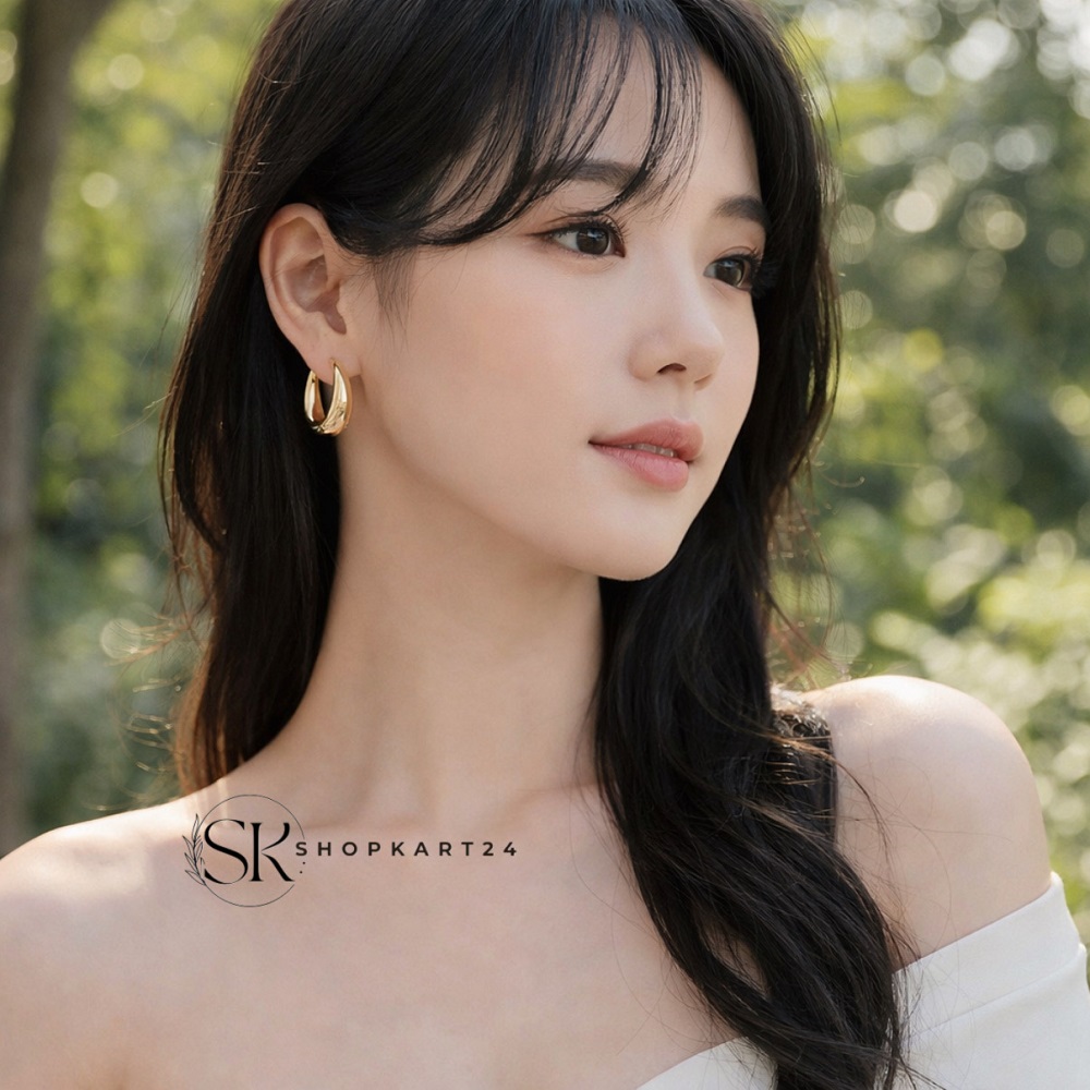 Chunky Gold Teardrop Hoop Earrings