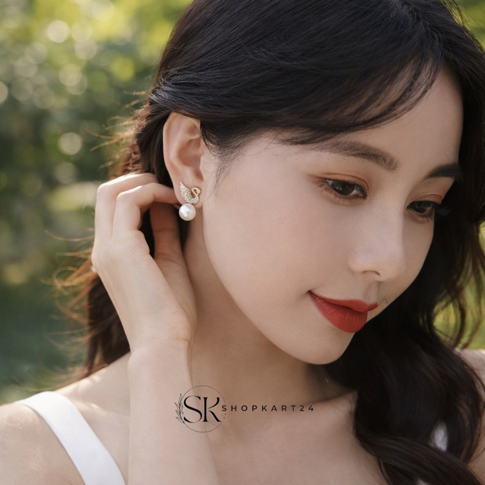 Elegant Swan Pearl Drop Earrings