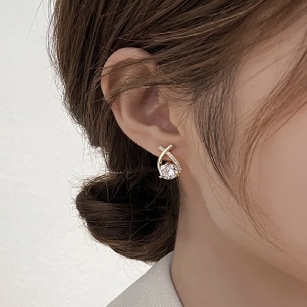 Korean Style Temperament Cross Diamond Stud Earring