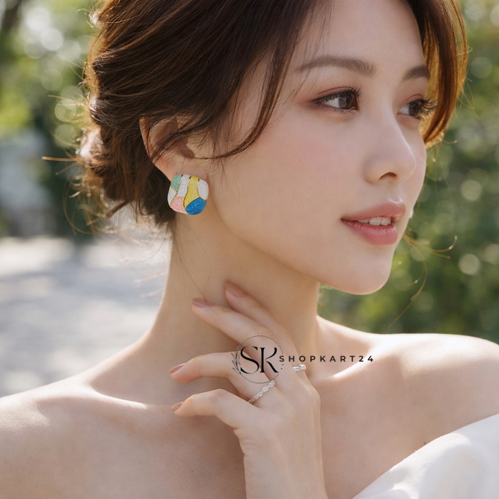 Retro Color Block Enamel Stud Earrings