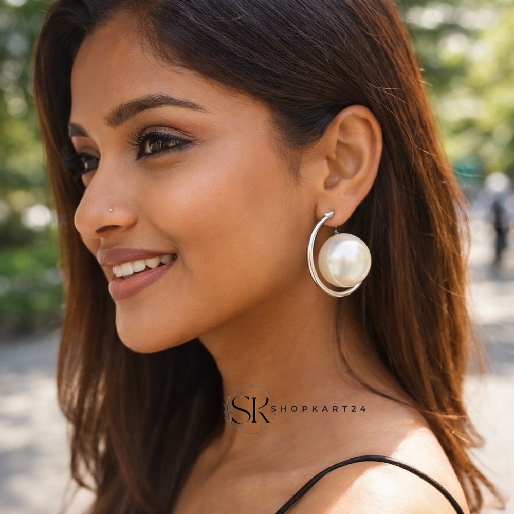 Round Pearl Hoop Earring