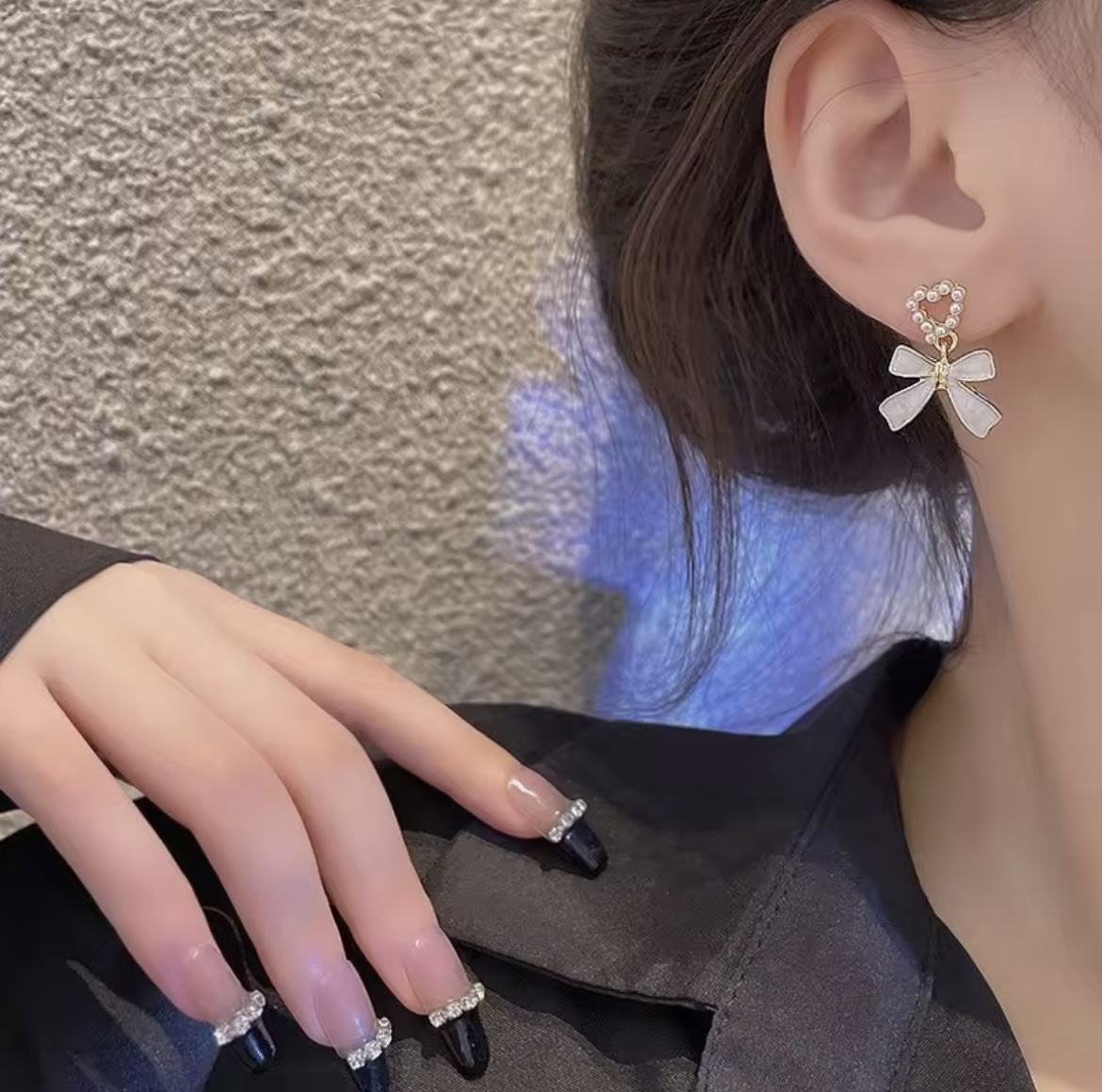 Sweet Pearl Heart & Enamel Bow Drop Earrings