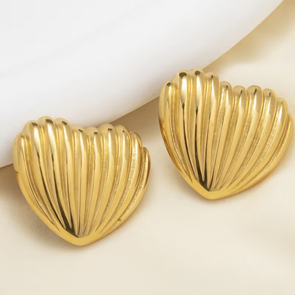 Textured Gold Heart Stud Earrings