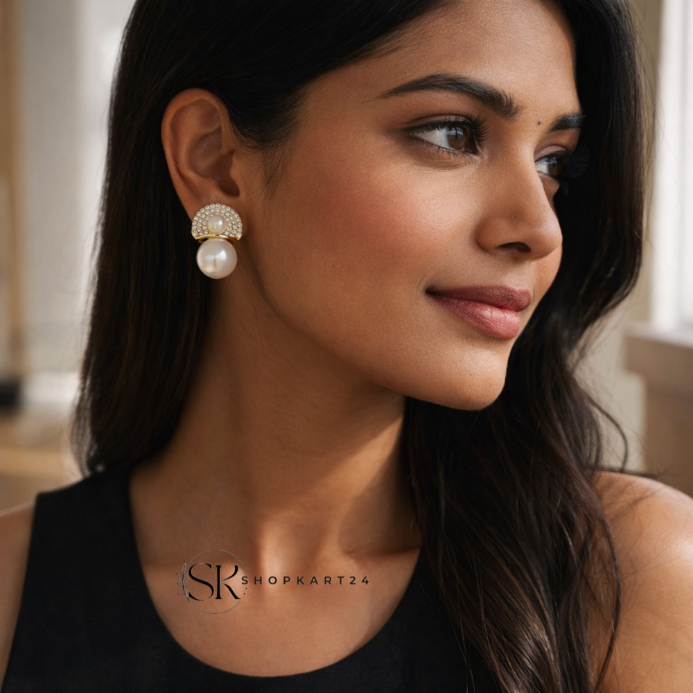 Zircon D Pearl Stud Korean Earring